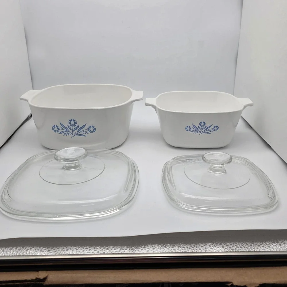 CorningWare Casserole‎ Dish Set Blue Cornflower 3qt 1.75qt Pyroceram Vintage USA
